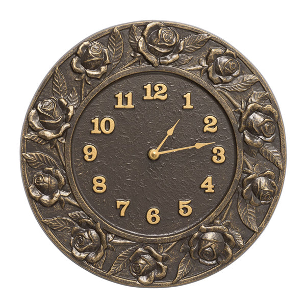 01923 Rose 12 Inch Indoor Outdoor Wall Clock - French Bronze - Oak Park Home & Hardware