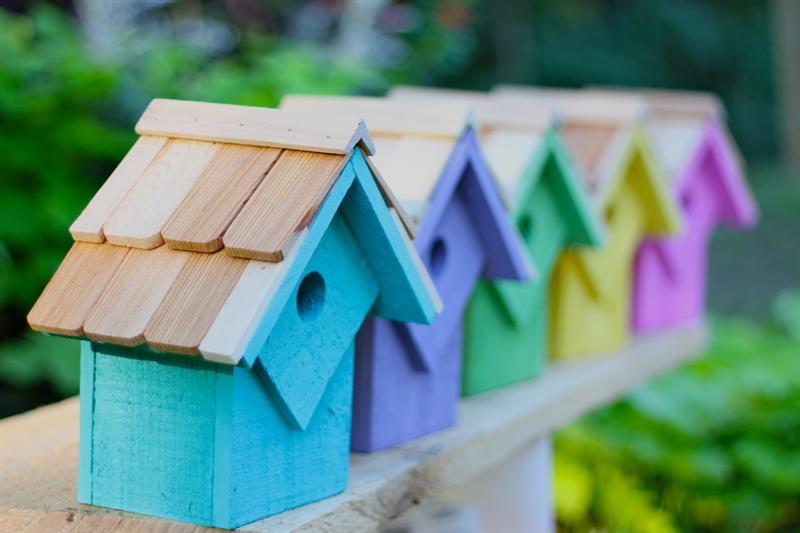 087B Summer Home Bird House - Summer Home Bird House - Assorted Colors (pink, green, yellow, turqoise, purple) - Oak Park Home & Hardware