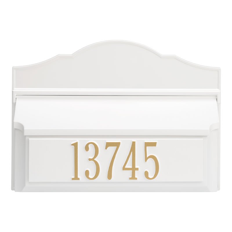 11256 Cast Aluminum Colonial Mailbox - White/Gold - With House Numbers - Oak Park Home & Hardware