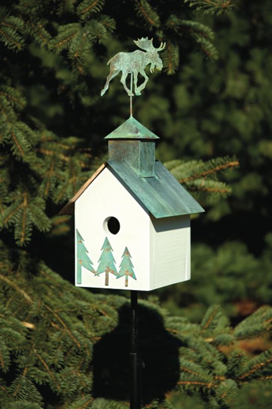 142A Sleepy Hollow - Moose Bird House - White - Verdi Copper Roof - Oak Park Home & Hardware