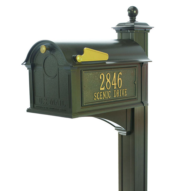 16253 Balmoral Mailbox with Side Plaques and Post Package - Bronze/Gold - Oak Park Home & Hardware