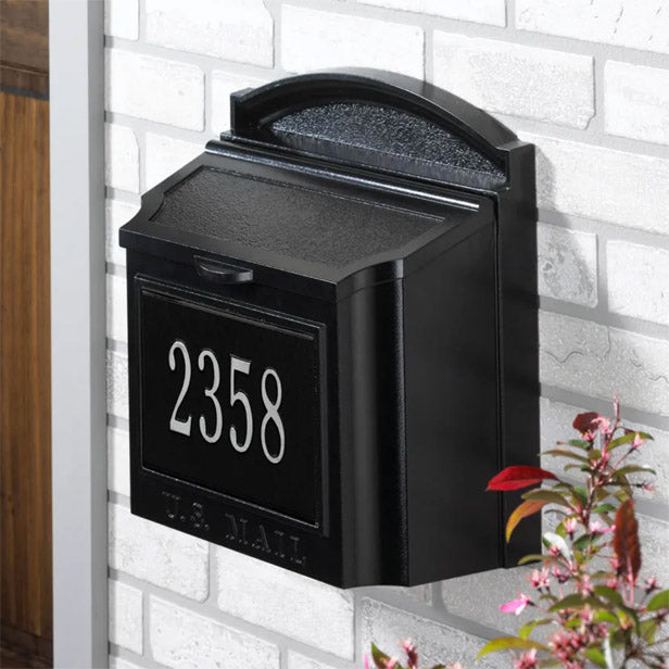 16284 Whitehall Wall Locking Mailbox-Black with Silver Numbers