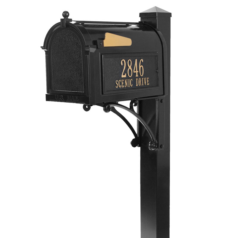 16308 Superior Capitol Mailbox Package with Post and Side Plaques - Black/Gold - Oak Park Home & Hardware