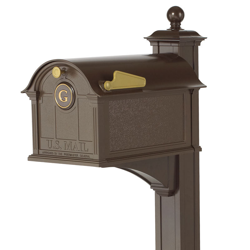 16514 Balmoral Mailbox with Monogram and Post Package - Bronze/Gold - Oak Park Home & Hardware