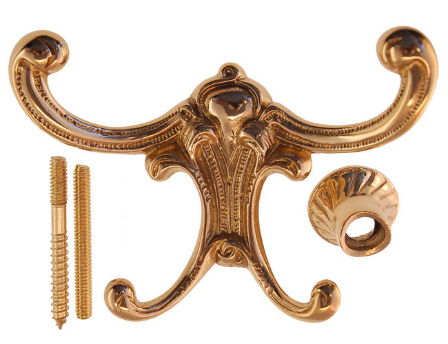 1903-PB Victorian Brass Hook - 4 Prongs - Oak Park Home & Hardware