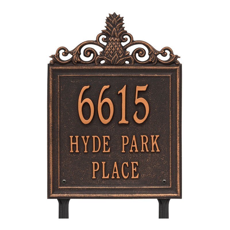 2483 Lanai Pineapple Standard Lawn Address Plaque - 3 Line - Oak Park Home & Hardware