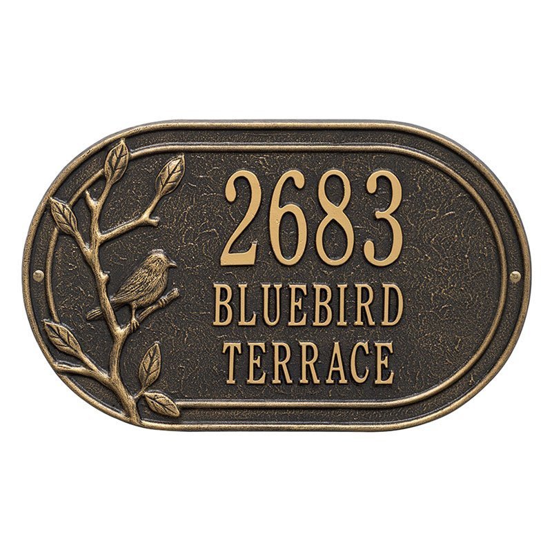 3110 Woodridge Bird Oval Standard Wall Address Plaque - 3 Line - Oak Park Home & Hardware