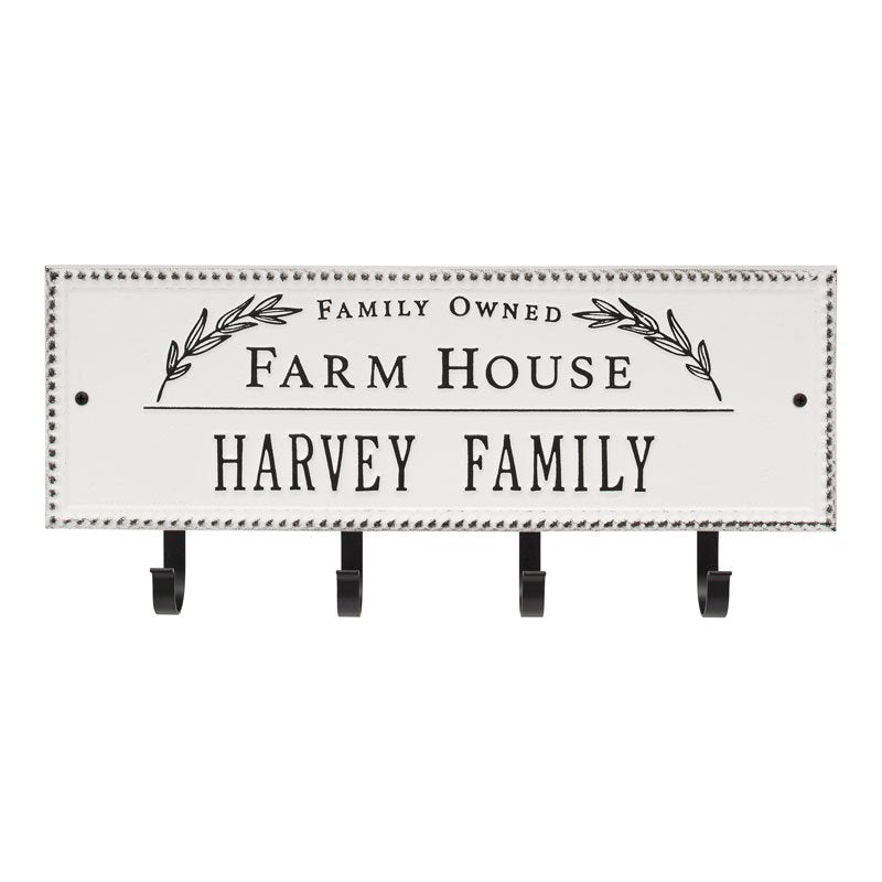 3687WH Farm House Beaded Rectangle Personalized Hook Plaque - Oak Park Home & Hardware