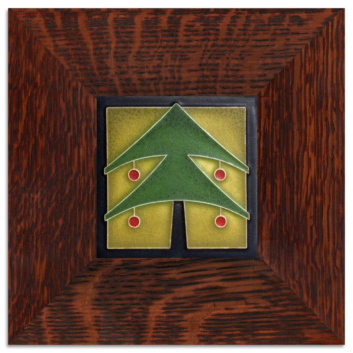 Motawi 4x4 4423GR Christmas Tree Tile - Green - Oak Park Frame - Oak Park Home & Hardware