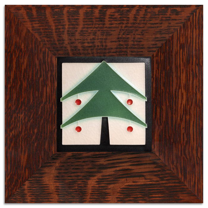 Motawi 4x4 4423PT Christmas Tree Tile - Peppermint - Oak Park Frame - Oak Park Home & Hardware