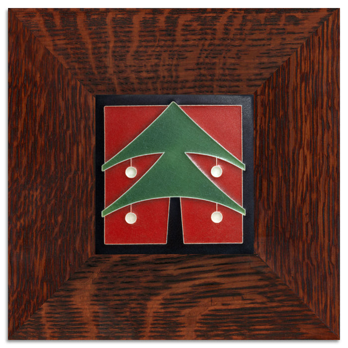 Motawi 4x4 4423RD Christmas Tree Tile - Red - Oak Park Frame - Oak Park Home & Hardware