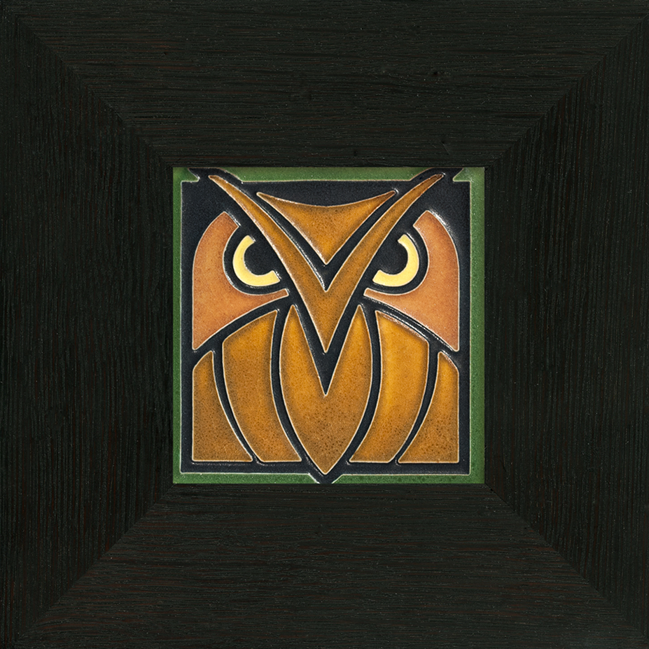 Motawi 4x4 4433GO Owl - Green Oak - Oak Park Frame - Ebony Finish - Oak Park Home & Hardware