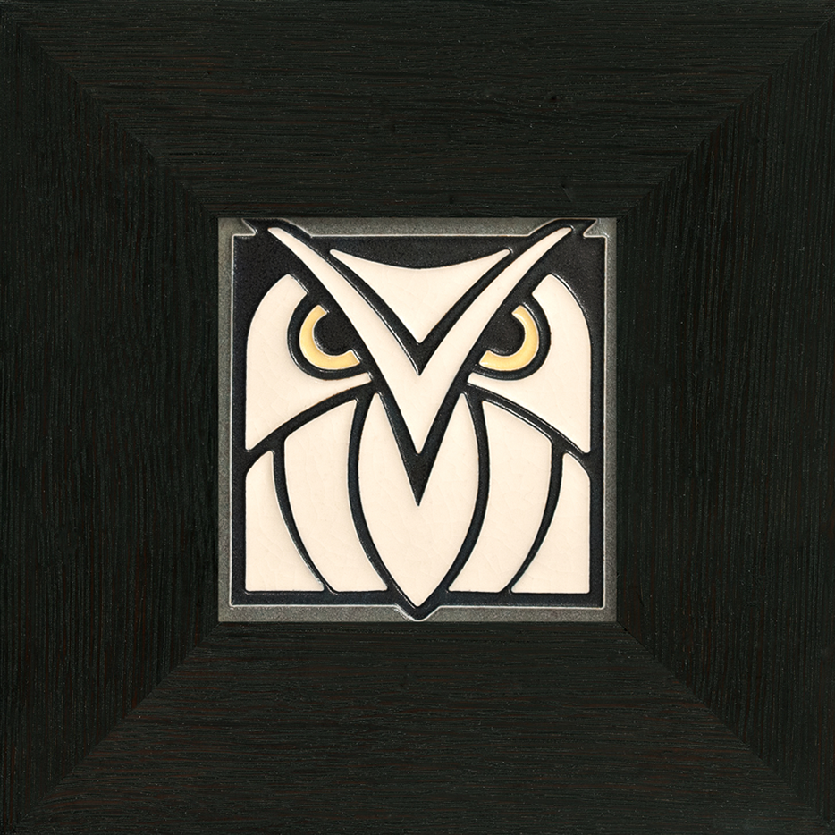 Motawi 4x4 4433GW Owl - Grey White - Oak Park Frame - Ebony Finish - Oak Park Home & Hardware