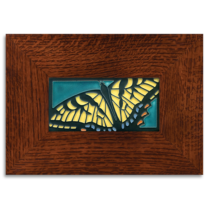 Motawi 4x8 4807TU Swallowtail Tile - Turquoise - Legacy Frame - Oak Park Home & Hardware