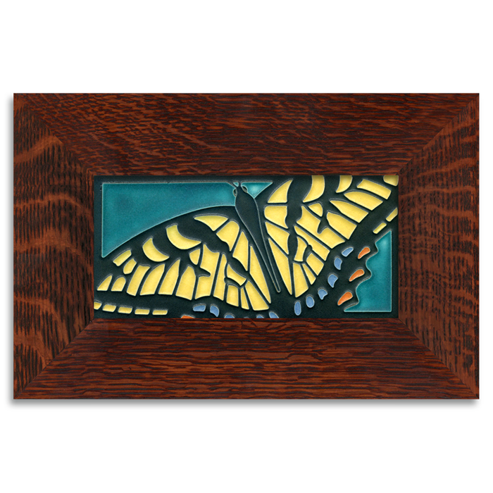 Motawi 4x8 4807TU Swallowtail Tile - Turquoise - Oak Park Frame - Sig Finish - Oak Park Home & Hardware