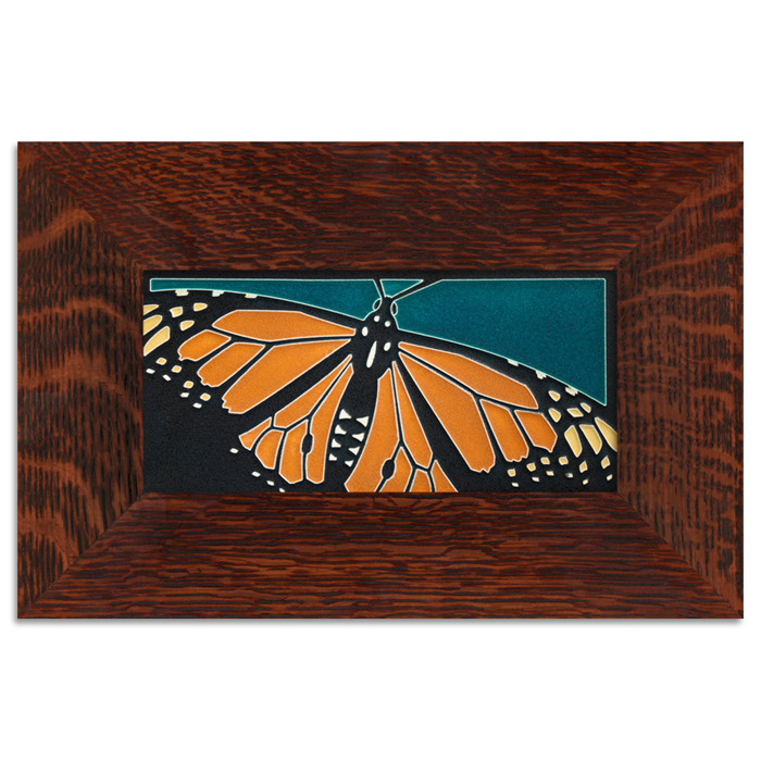 Motawi 4x8 4809TU Monarch Butterfly Tile - Turquoise - Oak Park Frame - Sig Finish - Oak Park Home & Hardware