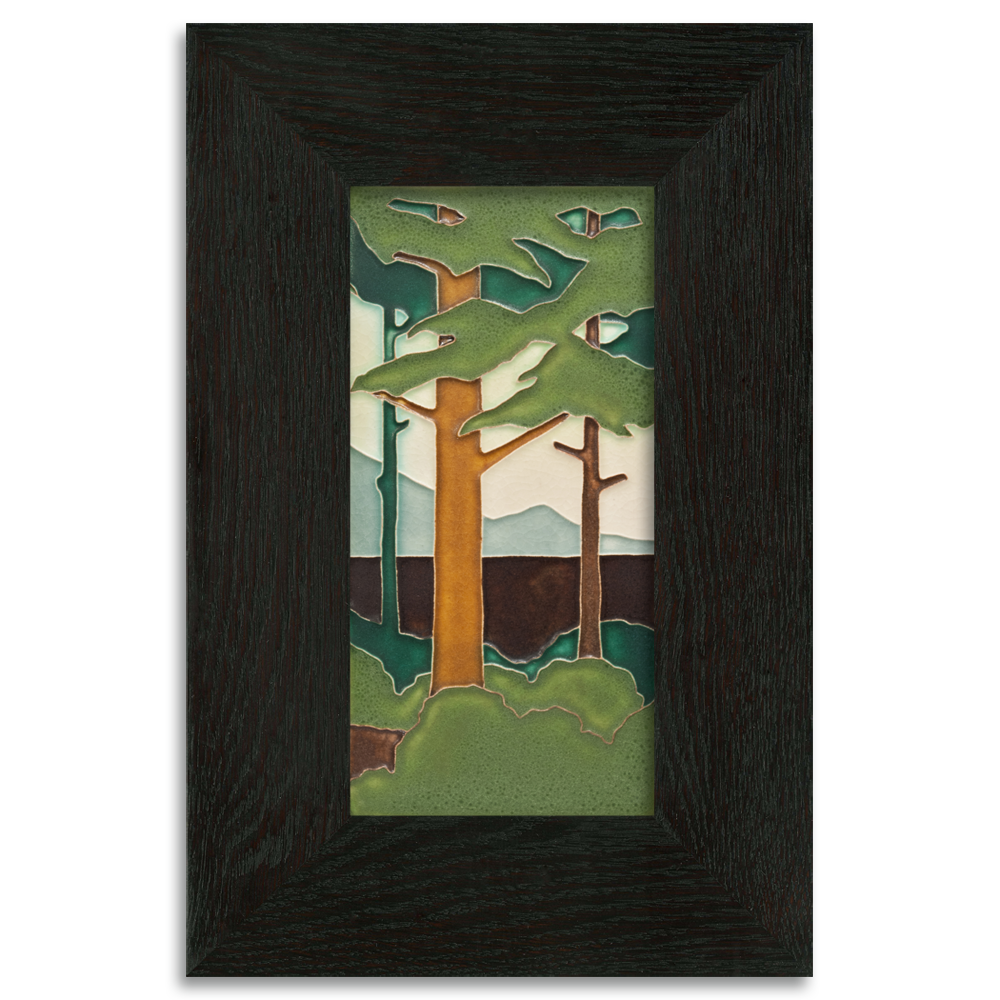 Motawi 4820SP 4x8 Pine Landscape - Spring - Vertical - Oak Park Frame - Sig Finish - Oak Park Home & Hardware