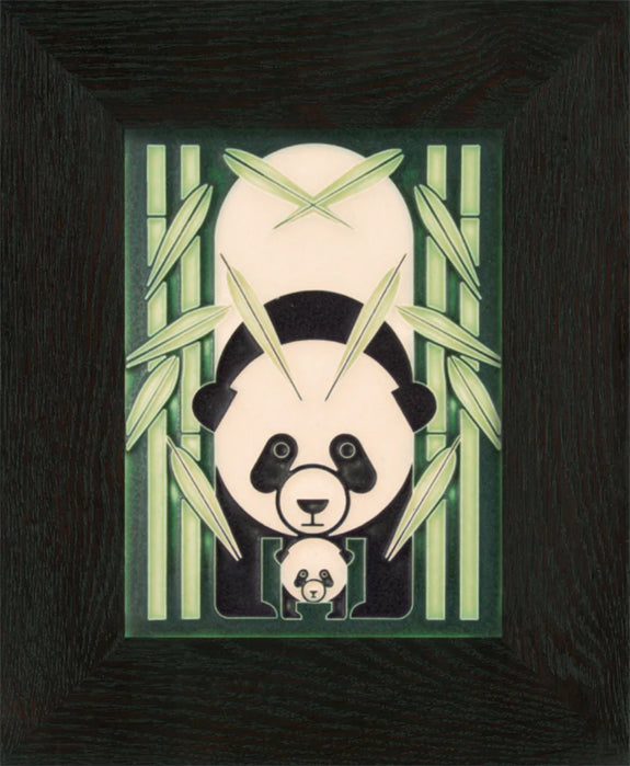 Motawi 6x8 Panda Panda - Green - Oak Park Frame - Ebony Finish