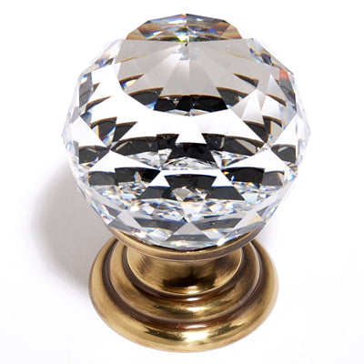 Crystal Series-Clear Crystal/Polished Antique 30mm Spherical Knob - Oak Park Home & Hardware