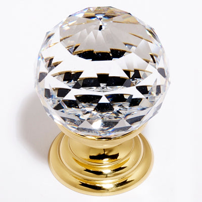 Crystal Series-Clear Crystal/Polished Brass 30mm Spherical Knob - Oak Park Home & Hardware