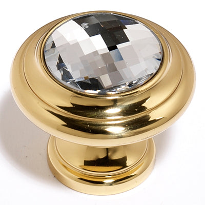 Crystal Series-Clear Crystal/Polished Brass 1.25 Round Knob - Oak Park Home & Hardware
