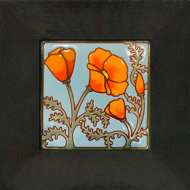 California Poppies Art Tile - Oak Park Frame - Ebony Finish