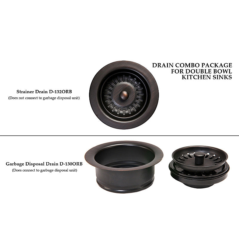 DC-1ORB Drain Combination Package For Double Bowl Kitchen Sinks-Oil Rubbed Bronze - Oak Park Home & Hardware