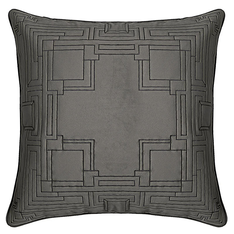 Frank Lloyd Wright FI-1044 DS Velvet Quilted Textile Block Pillow - Dark Grey