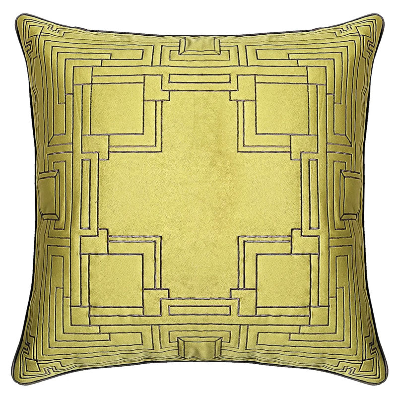 Frank Lloyd Wright FI-1044 DS Velvet Quilted Textile Block Pillow - Olive