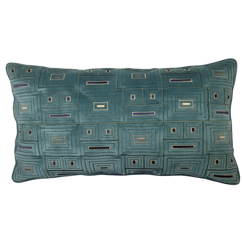 Frank Lloyd Wright FI-1099 DS Textile Block Embroidered Pillow - Teal