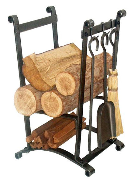 LR16 Compact Curved Fireplace Log Rack with Tools - Oak Park Home & Hardware