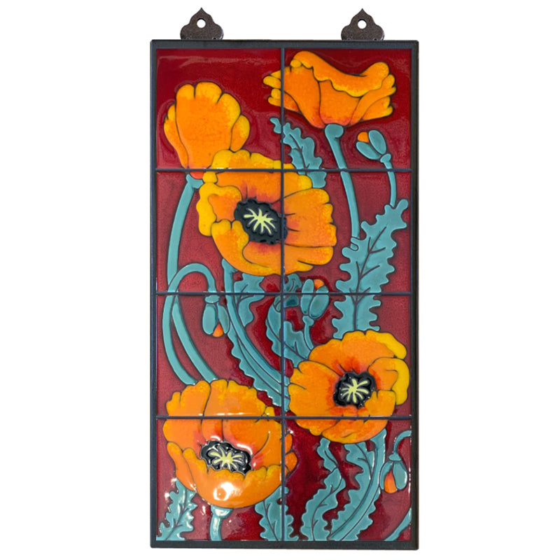 Left Poppies - Red Background - 12 x 24 Mural | Carly Quinn Designs