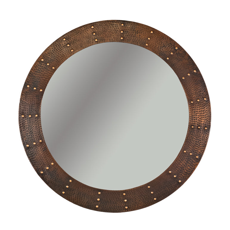 MFR3434-RI 34 Inch Hand Hammered Round Copper Mirror with Hand Forged Rivets - Oak Park Home & Hardware
