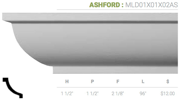 MLD01X01X02AS Ashford Crown Moulding - Oak Park Home & Hardware