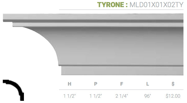MLD01X01X02TY Tyrone Crown Moulding - Oak Park Home & Hardware