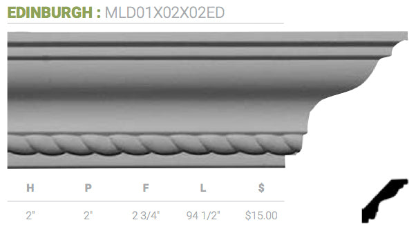 MLD01X02X02ED EdinBurgh Crown Moulding - Oak Park Home & Hardware