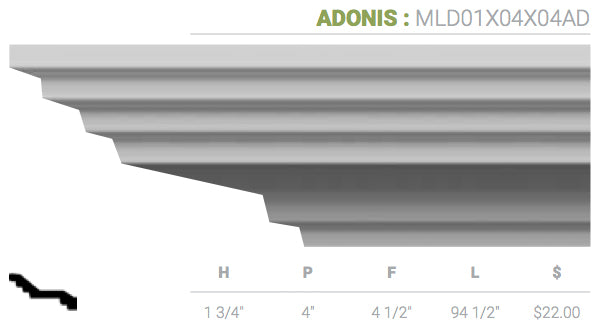 MLD01X04X04AD Adonis Crown Moulding - Oak Park Home & Hardware