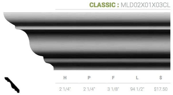 MLD02X01X03CL Classic Crown Moulding - Oak Park Home & Hardware