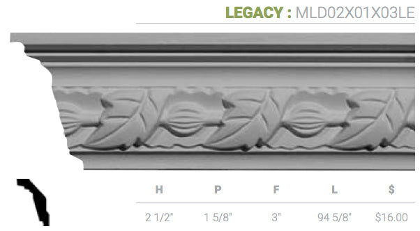 MLD02X01X03LE Legacy Crown Moulding - Oak Park Home & Hardware