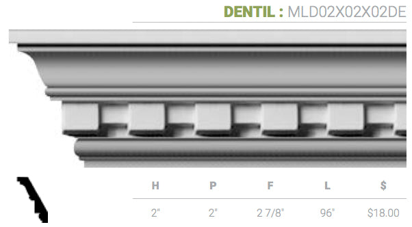 MLD02X02X02DE Dentil Crown Moulding - Oak Park Home & Hardware