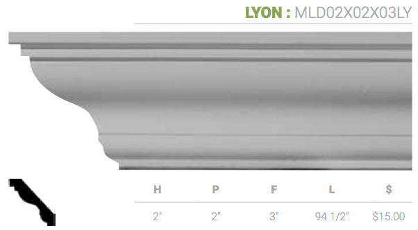 MLD02X02X03LY Lyon Crown Moulding - Oak Park Home & Hardware