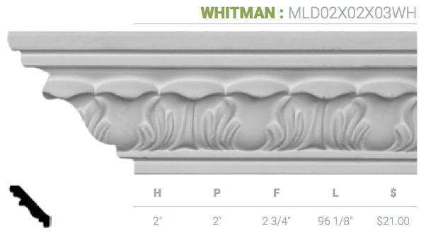 MLD02X02X03WH Whitman Crown Moulding - Oak Park Home & Hardware