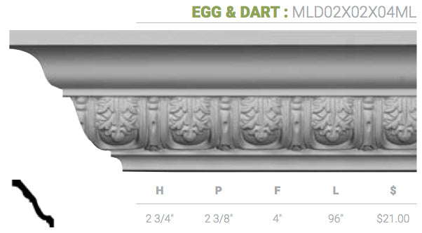 MLD02X02X04ML Egg And Dart Crown Moulding - Oak Park Home & Hardware