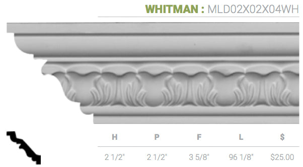 MLD02X02X04WH Whitman Crown Moulding - Oak Park Home & Hardware