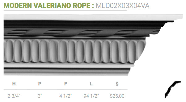MLD02X03X04VA Modern Valeriano Rope Crown Moulding - Oak Park Home & Hardware