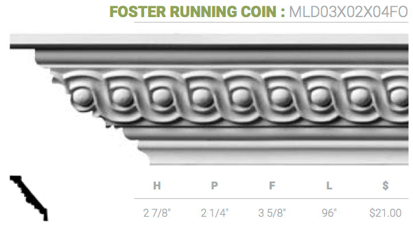 MLD03X02X04FO Foster Running Coin Crown Moulding - Oak Park Home & Hardware