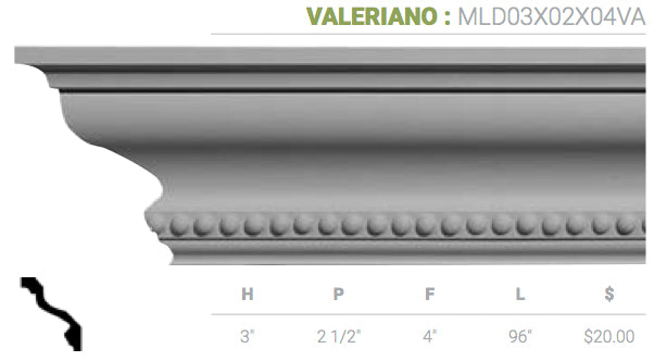 MLD03X02X04VA Valeriano Crown Moulding - Oak Park Home & Hardware