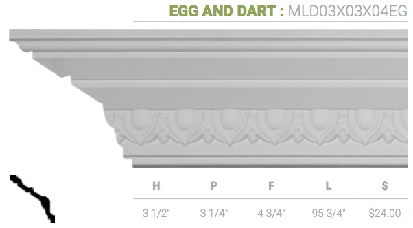 MLD03X03X04EG Egg And Dart Crown Moulding - Oak Park Home & Hardware
