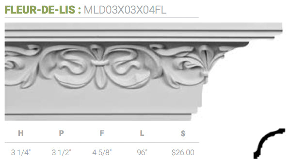 MLD03X03X04FL Fleur-De-Lis Crown Moulding - Oak Park Home & Hardware