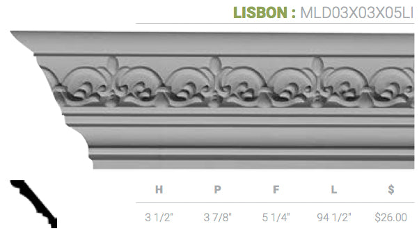 MLD03X03X05LI Lisbon Crown Moulding - Oak Park Home & Hardware